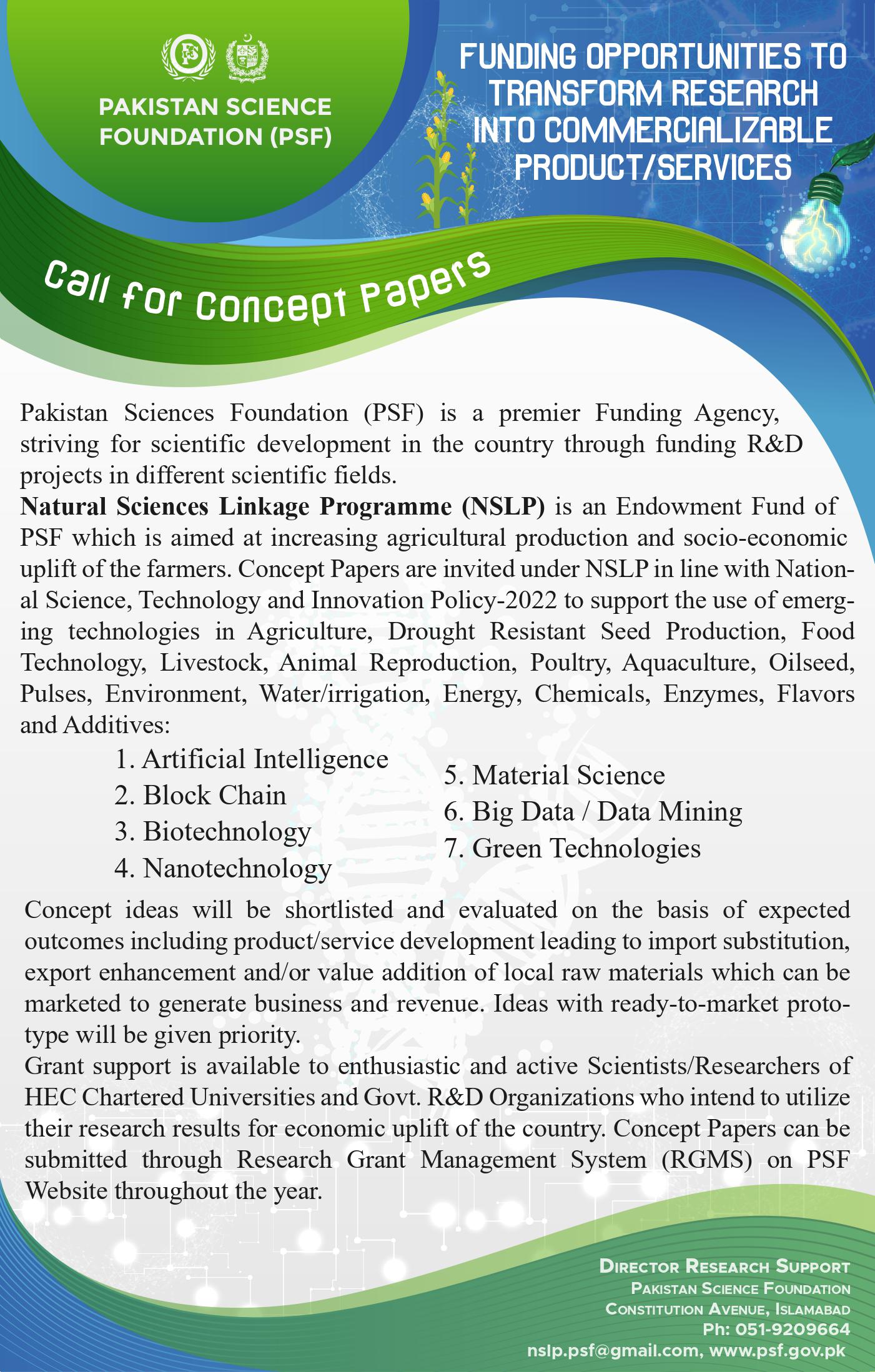PSF-NATURAL SCIENCES LINKAGE PROGRAMME