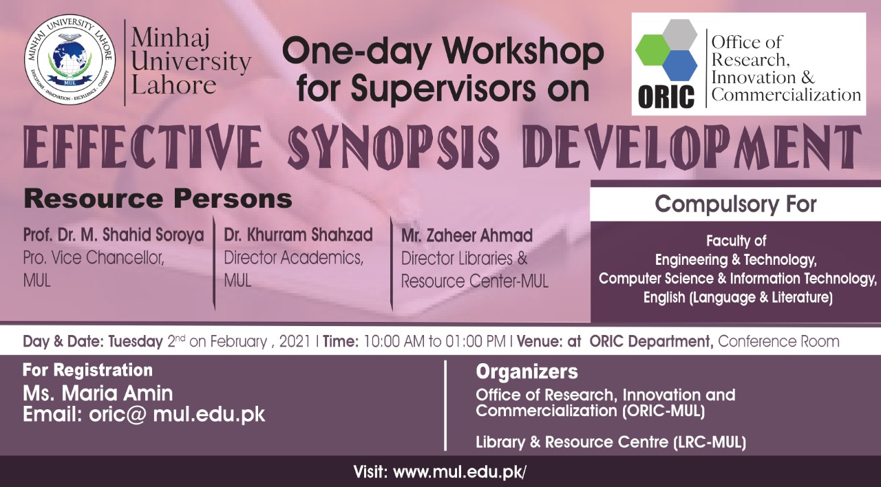 One Day Workshop for Supervisors Effective Synopsis Development